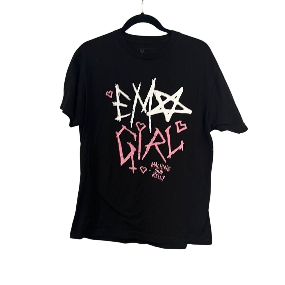XX Women's Machine Gun Kelly Emo Girl MGK Pullover Black Short Sleeve Tee Size L